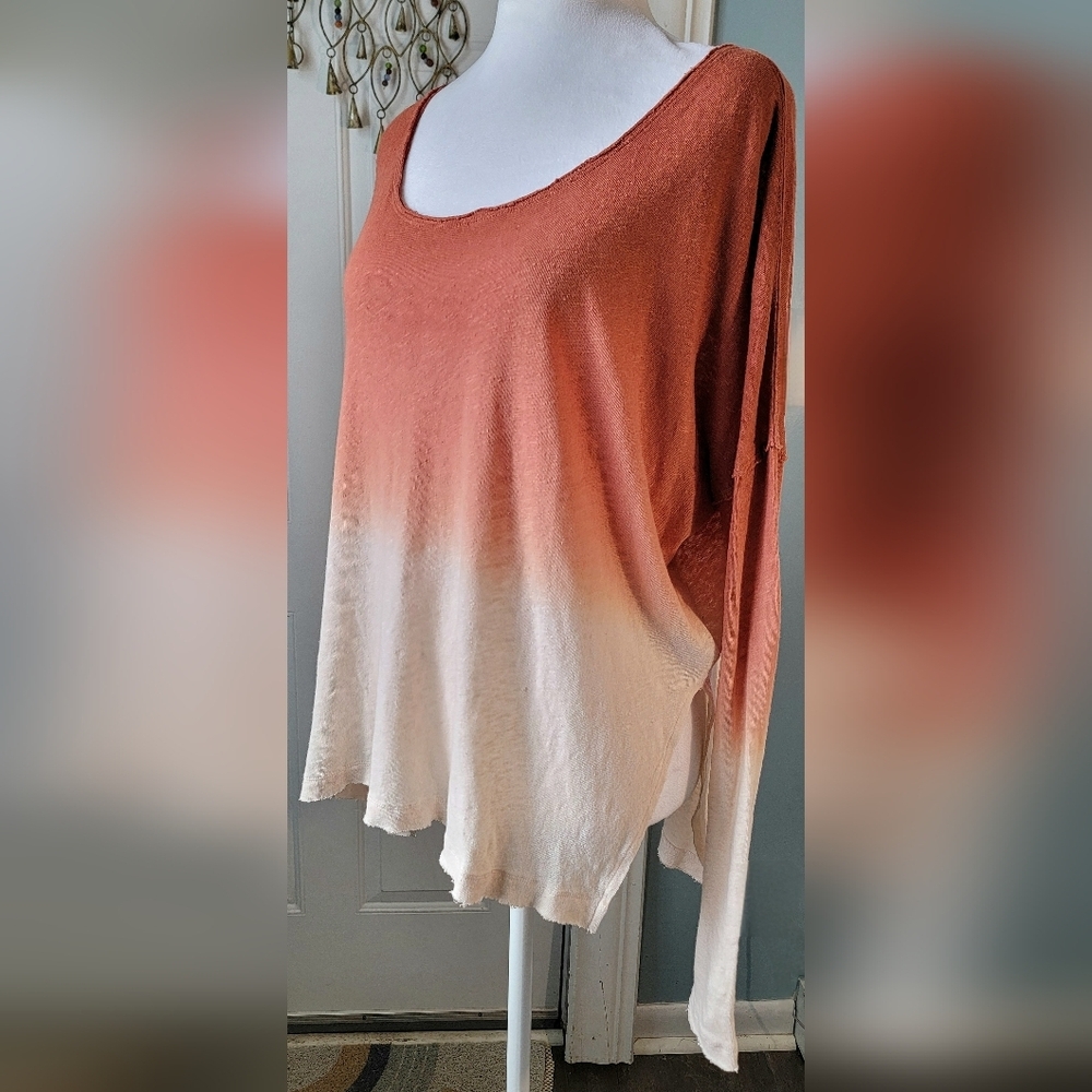 We The Free by Free People Starry Night Tee Womens XS Rust Cream Ombre Linen Cot